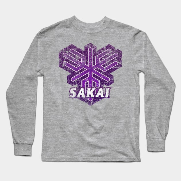 Sakai Municipality Japanese Symbol Distressed Long Sleeve T-Shirt by PsychicCat